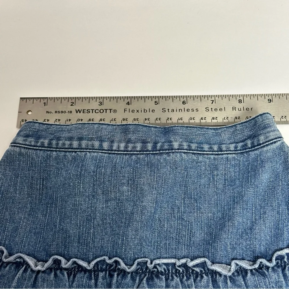 Gymboree Girls Size 5 Denim Skirt Ruffles Embroidered Side Zip